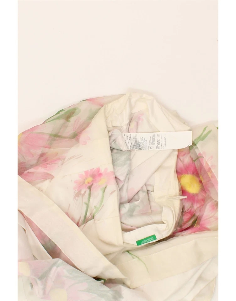 Falda plisada para mujer Benetton IT 46 grande W30 blanca floral seda LL04 Foto 3 de 3