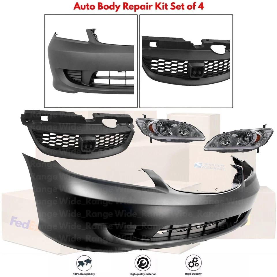 Front Bumper Cover Paintable & Grille Assembly Kit For 2004-2005 Honda Civic - Image 2 of 4