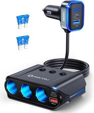 7 in 1 Cigarette Lighter Splitter, 180W [Dual PD & QC 3.0] Car Charger Adapter, 