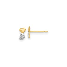 14k Two-Tone Gold Childrens Double Heart Post Earrings