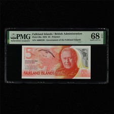 2025 Falkland Islands 5 Pounds Pick#20a PMG 68 EPQ Superb Gem UNC small number