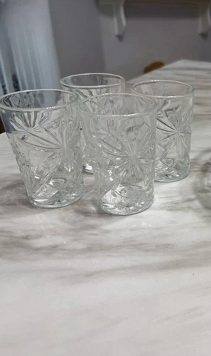 Set Of 4 Vintage Anchor Prescut Juice Glasses, Tumblers.