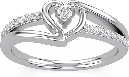 VVS 925 Sterling Silver Moissanite Heart Ring Size 7 Bypass Promise Wedding Band