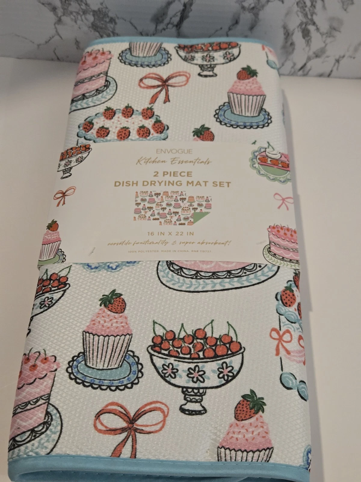 ENVOGUE Kitchen Dish Drying Mat 16x22 Sweet Treats Design Set of 2 NWT