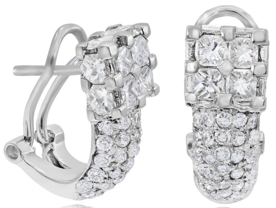 2.65CT DIAMOND 14KT WHITE GOLD 3D ROUND SQUARE UMBRELLA CLIP ON HANGING EARRINGS