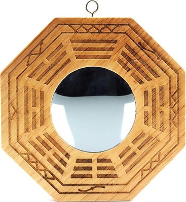 Feng Shui Wood Chinese Bagua Mirror 4 Inch concave