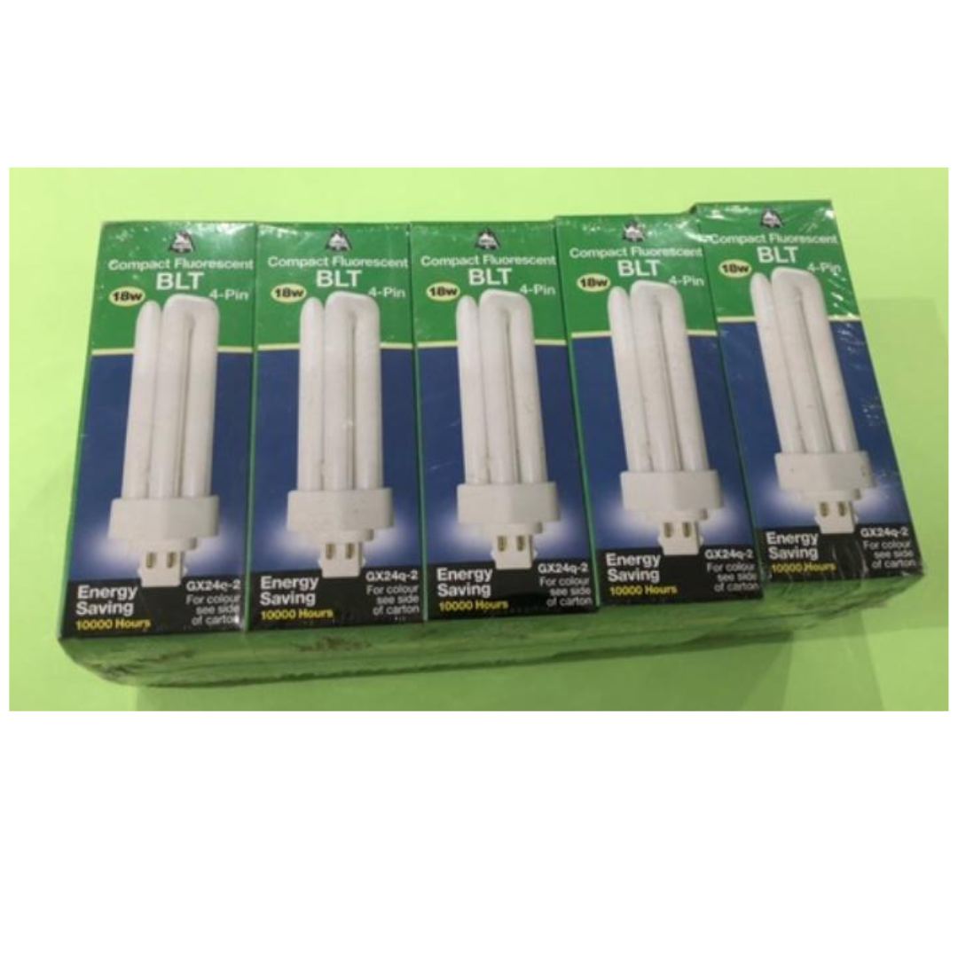 5 X BELL 18W PLT TRIPLE TURN 4 PIN CFL GX24Q-2 4000K COMPACT FLUORESCENT LIGHT