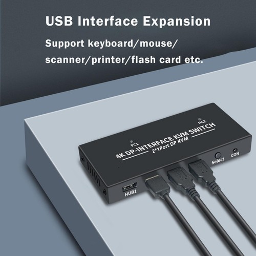 2x1 Displayport KVM Switch 4K/60Hz DP USB KVM Switcher, 2 PC share 1 monitor - Afbeelding 8 van 12