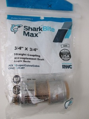 Sharkbite MAX 3/4  x 3/4  Straight Coupling, Push-To-Connect, UR016A