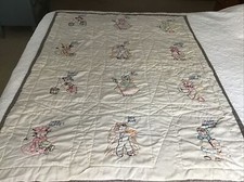 VTG Hand Quilted Baby Crib Embroidered Nursery Rhyme Quilt Blanket 56 x 41