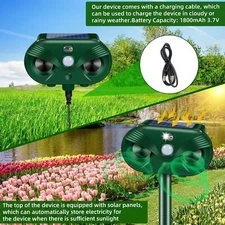 2 Pack Motion Sensor Solar Ultrasonic Repeller for Yard Animals