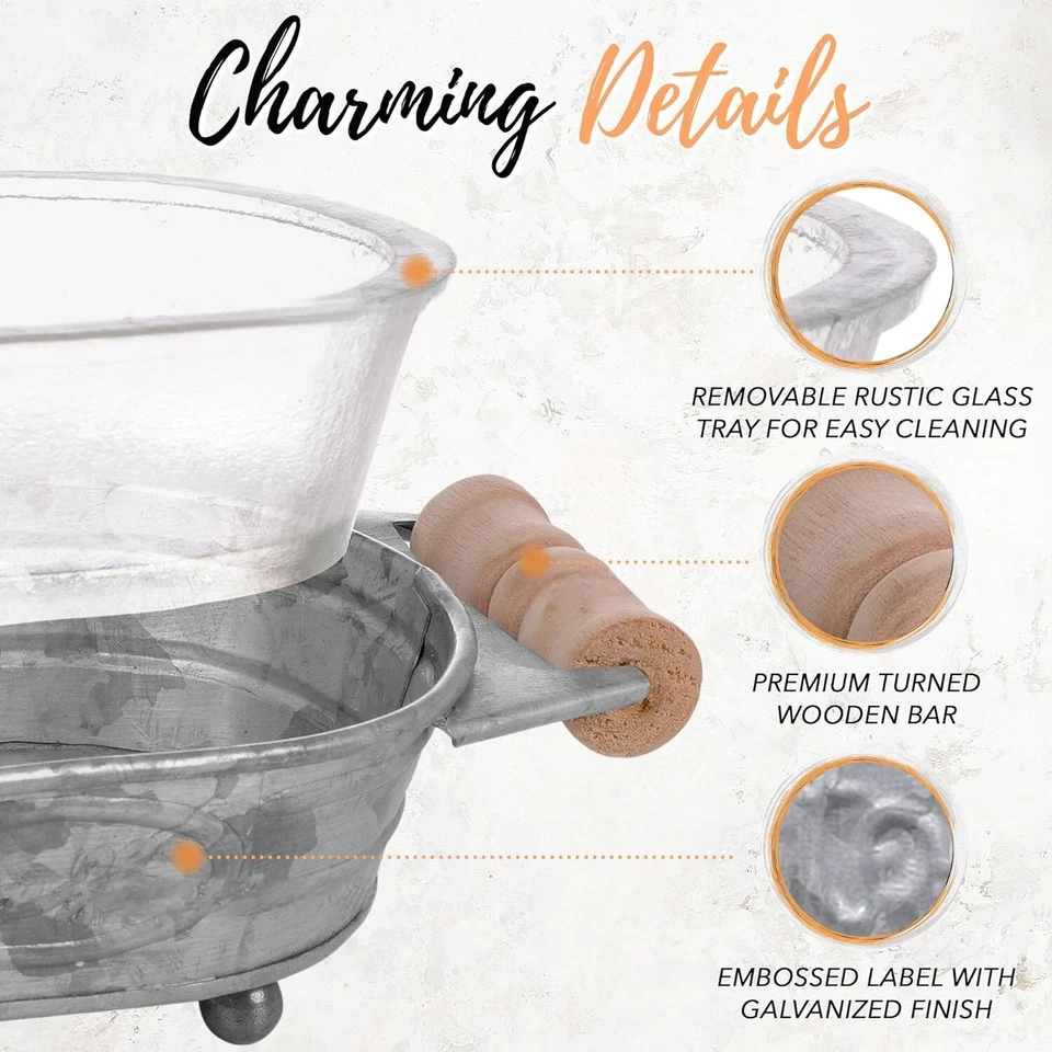 Jabonera galvanizada de granja Autumn Alley para baño - mango de madera Foto 3 de 4