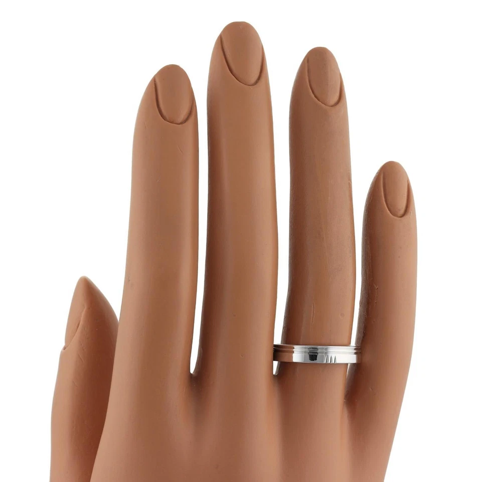 Anillo Hermes Oro Blanco 18k 4mm Ancho Banda Acanalada Talla 53-US 6.5 Foto 4 de 4