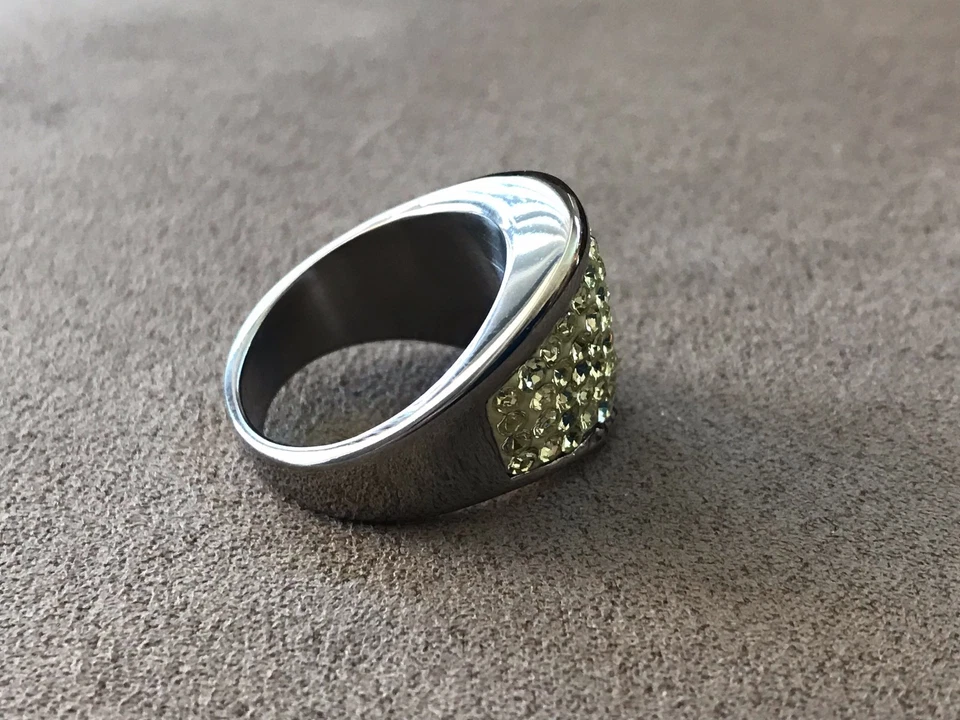 Anel de cristal amarelo aço por design tamanho 10 - Imagem 4 de 4