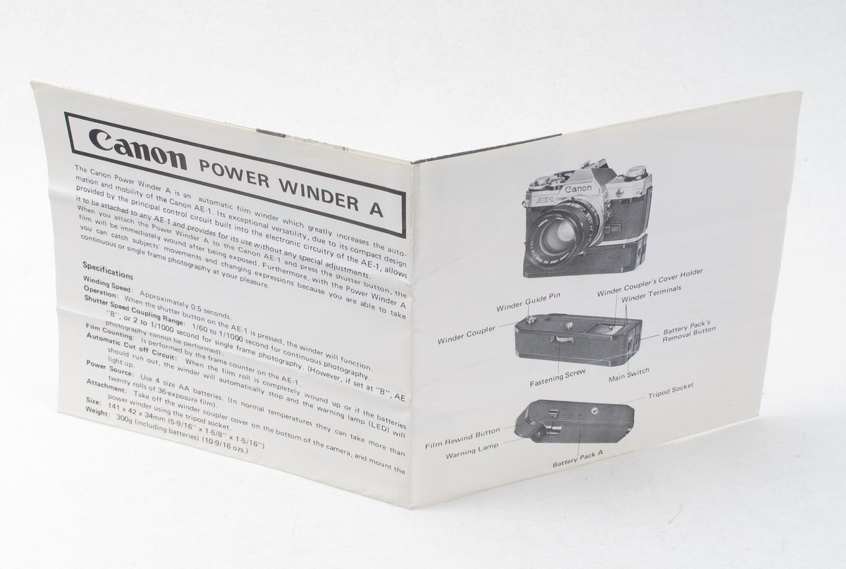 Original Canon Power Winder A Instruction Users Manual for A-1 A1 