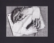 8X10" Matted Print M.C. Escher Dimensional Art Picture MC: Drawing Hands