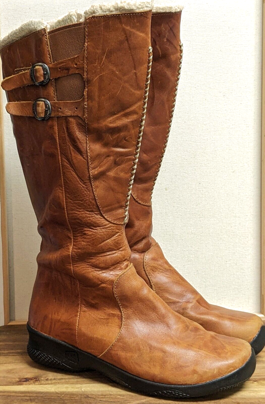 KEEN Boots Womens 8.5 Brown Orla Tall Bern Moto Distressed Leather Lined 5464