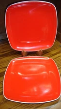Set (2) @ Home Square 10.5" DINNER Plates RED w/White Back~Replacements      Q12