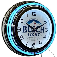 15" Busch Light Brewed In U.S.A. Double Neon Clock Pub Bar Decor (Blue)