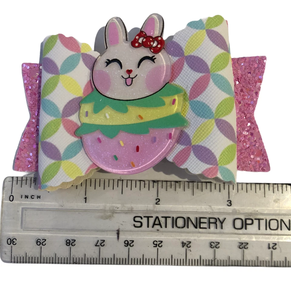 Hair Bows Clips Grips Easter Bunny Rabbit Ears Eggs Premium Hair Bows 3.5" - Image 2 of 4