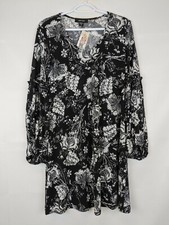 Karen Kane Smocked Sleeve Dress, Black/White, Women's Medium