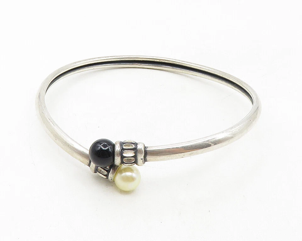 Brazalete de derivación de perlas y ónix vintage de plata 925 KBN KABANA BT4375 Foto 4 de 4