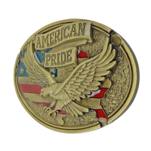 American Pride Flag Eagle Belt Buckle Enamel Color Antique Bronze Fits 1.5" Belt - Picture 4 of 7