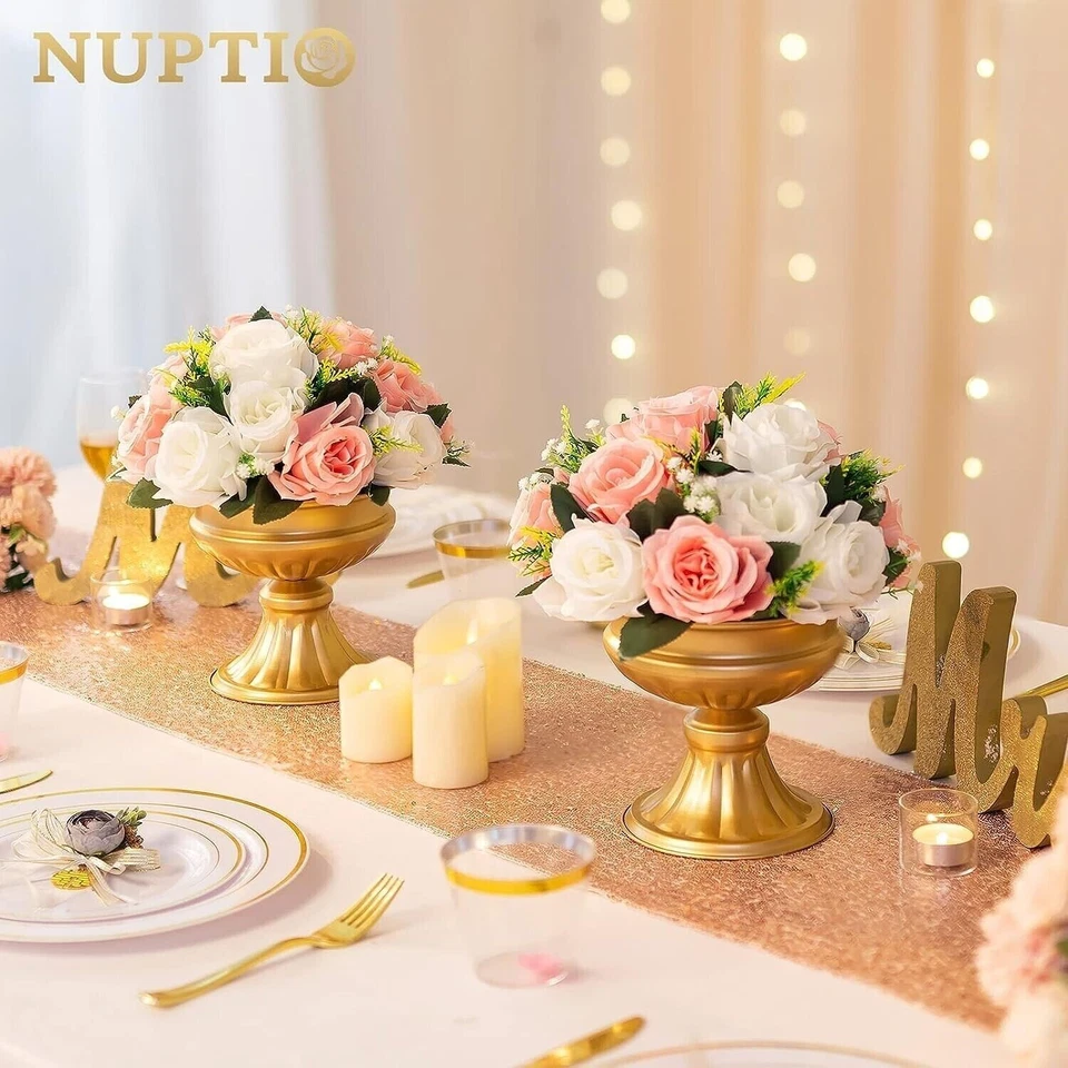 Jarrones de oro para centros de mesa de boda - 2 piezas 6,5 pulgadas de altura urna de metal maceta pata Foto 2 de 4