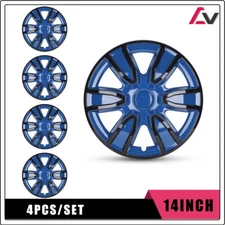 4Pcs 14Inch Universal Wheel Rim Cover Hubcaps Black & Blue Caps Trim Rings R14