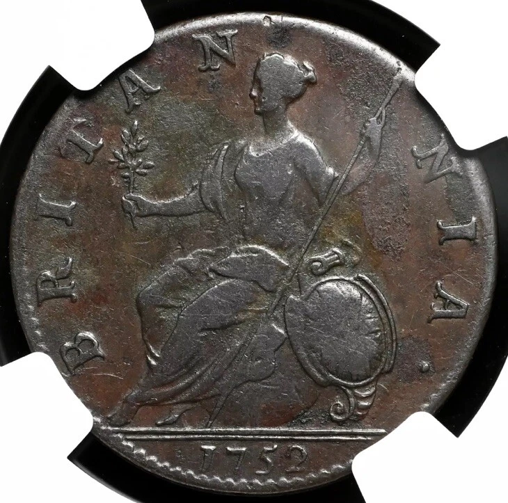 GREAT BRITAIN. King George II, 1752 AD England Halfpenny 1/2p, 1727-1760, NGC XF - Image 2 of 4