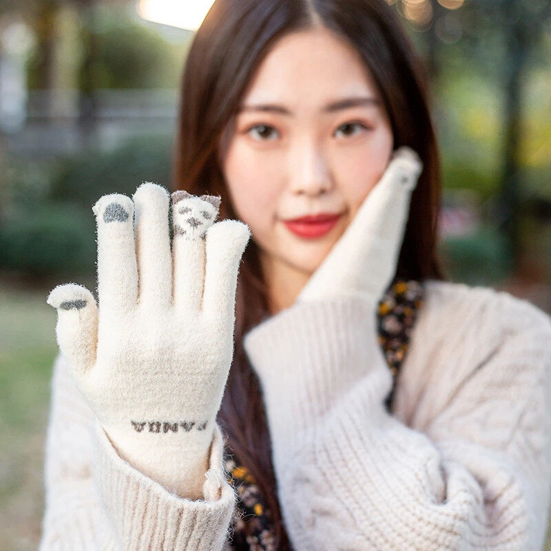 Mujeres Invierno Pantalla Táctil Cálido Lindo Oso Tejido Suave Grueso Polar Guantes para Mensajes de Mensajes Foto 2 de 4