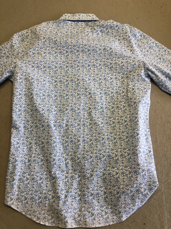 Camisa Kenneth Cole Abotonada Para Hombre Grande Ditsy Floral Azul 16.5" Cuello de Vestido Foto 4 de 4