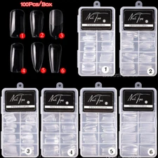 100 Pcs Ballerina Coffin Oval Full Half Cover Artificial False Nail Tips Clear