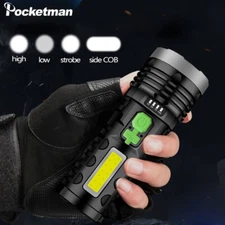 60000lm LED Flashlight Torch Solar Charging Hand Light Camping Lamp with Battery