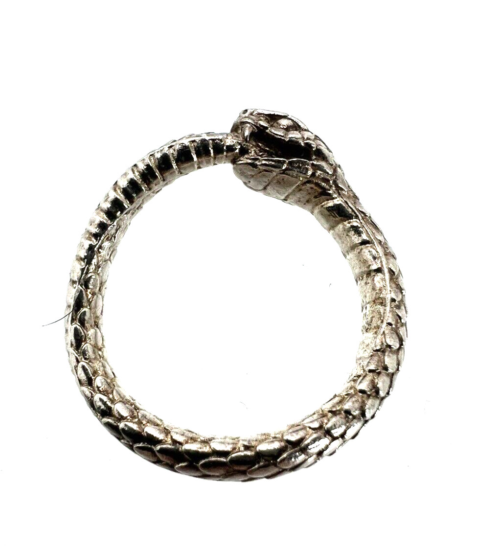 Solid Sterling Silver Snake Eating Tail Ring Very… - image 1