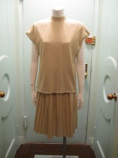 Vintage 60s Gold Metallic 2-Piece Sweater Skirt Set Size 8 Pleats