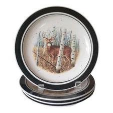 4 Folkcraft Stoneware Plate White Tail Deer Salad Dessert Plates 8.5" Scottyz
