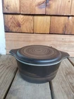 VTG Pyrex Terra 474-B 1.5 Qt Brown Swirl Casserole Dish w Lid USA Oven Safe MCM