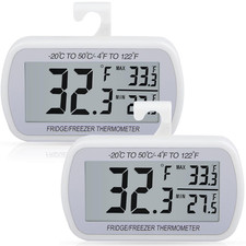 2 Pack Waterproof Digital Refrigerator Thermometer Large LCD, Freezer Room Therm