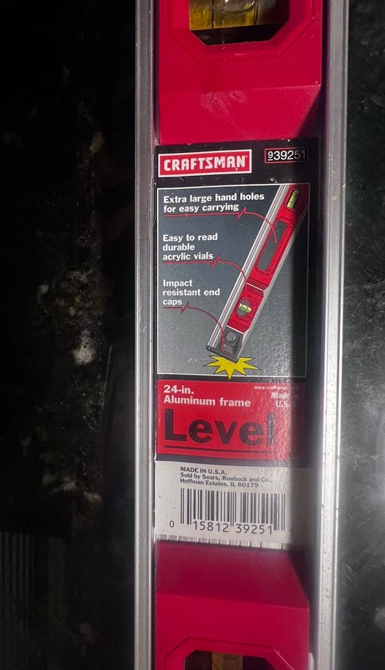 Craftsman -24” Red/Black Aluminum Level/Made In USA/ With Original Sears Tag - Image 2 of 4