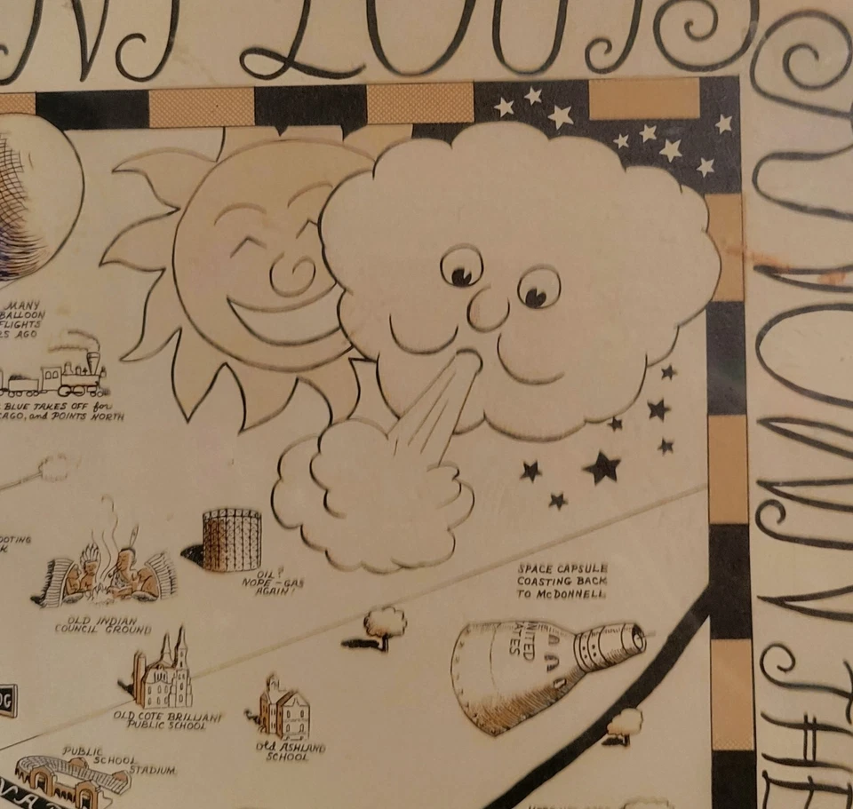 Vintage 1965 Charles Chuck Flachmann Pictorial Map Of St Louis Missouri Signed  - Image 3 of 4