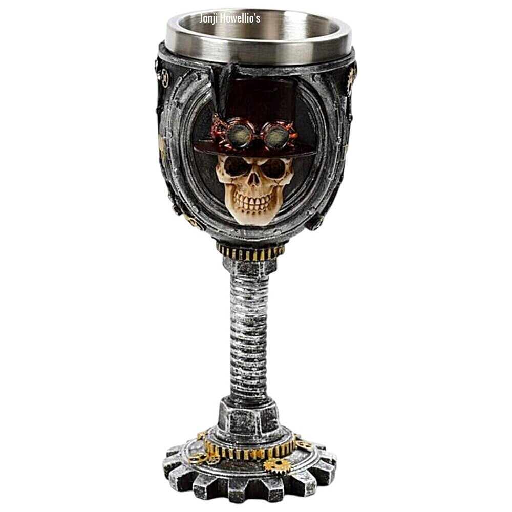 Decorative Steampunk Skull Goblet Gothic Stainless Steel Wine Chalice Cup 19cm