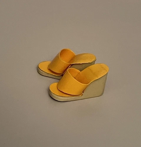 Barbie Doll Accessories: Vintage 1970s Orange Yellow Wedge Sandals Made In Korea