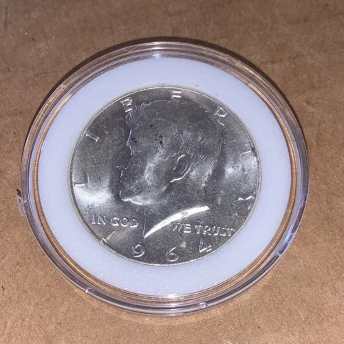 1964 Kennedy Half Dollar Silver Coin 0.9 Fineness in Protective Capsule