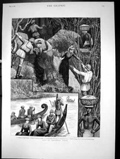 Old Print Life In Southern India Going To Jungle Picnic Nullah River 1882 19th