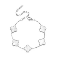 Feasnow Clover Bracelets for Women 18k Gold Plated 4 standard, Silver-White
