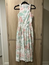 Vintage Pastel Floral Drop Waist Midi Dress S 