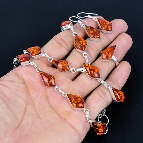 Yellow Amber 925 Sterling Silver Gemstone Handmade Awesome Jewelry Set AAB 1394