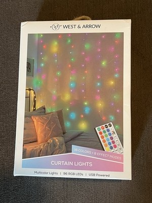 West & Arrow - Remote Controlled 96 RGB LED Curtain Lights Pastel Colors NEW