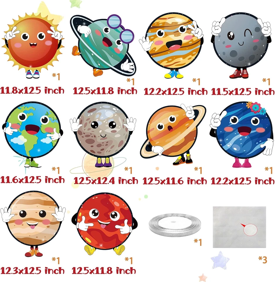 10Pcs Planets Theme Party Decor Supplies Outer Space Cardboard Cutout Door Porch - Image 2 of 4